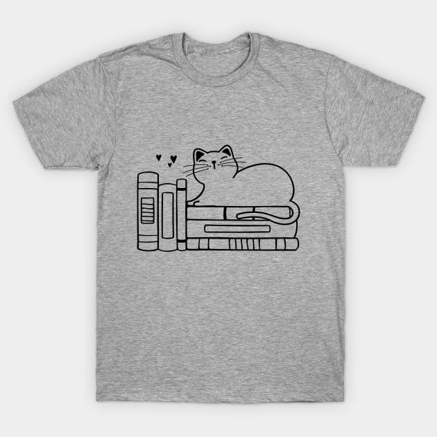 cat on books T-Shirt by Mstudio